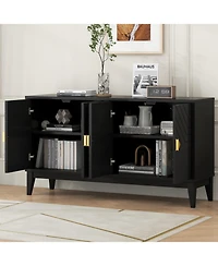 Streamdale 4-Door Black Sideboard Cabinet with Gold Handles and Adjustable Shelf