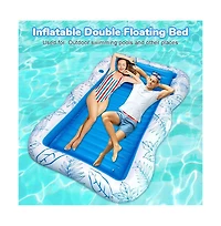 Inflatable Lounger Float Pool Floating Bed Backrest Floating Raft Drink Holder 85" x 63" Blue