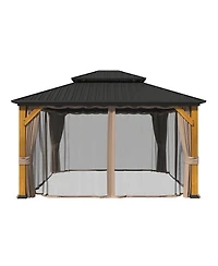 12x14 Ft Heavy-Duty Aluminum Hardtop Gazebo with Galvanized Steel Roof, Commercial-Grade Cedar Wood Outdoor Pavilion for Patio, Weddings