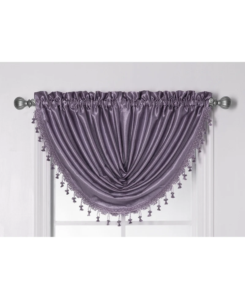 Kate Aurora 1 Piece Hyatt Rod Pocket Tasseled Lilac Crinkle Sheer Waterfall Window Valance