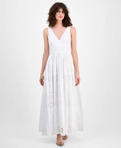 I.n.c. International Concepts Women's Cotton Eyelet V-Neck Maxi Dress, Macy's Exclusive
