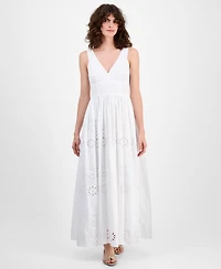 I.n.c. International Concepts Women's Cotton Eyelet V-Neck Maxi Dress, Macy's Exclusive