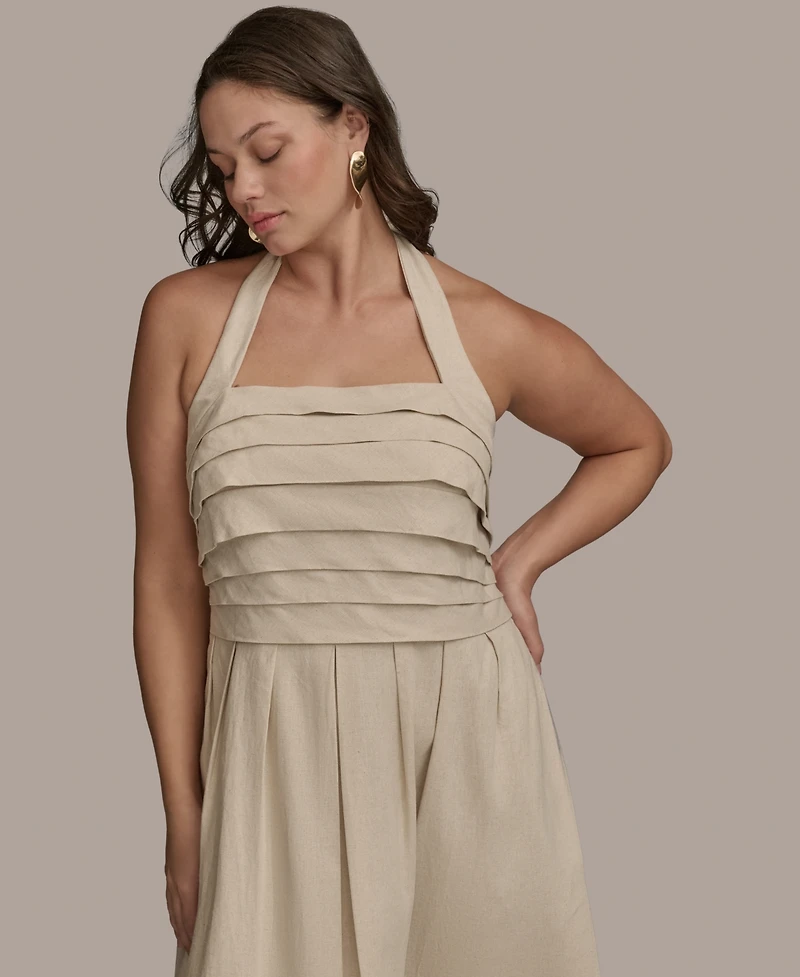 Donna Karan New York Plus Pleated-Bodice Halter Neck Midi Dress