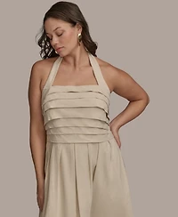 Donna Karan New York Plus Pleated-Bodice Halter Neck Midi Dress