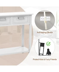 Narrow Console Table with Drawers and Open Storage Shelf