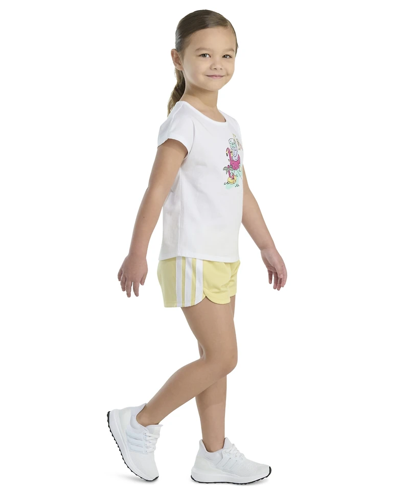 adidas Toddler and Little Girls 2-Piece Short Sleeve Graphic T-Shirt Mesh Set