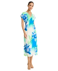 Maggy London Women's Printed Extended-Shoulder Midi Dress