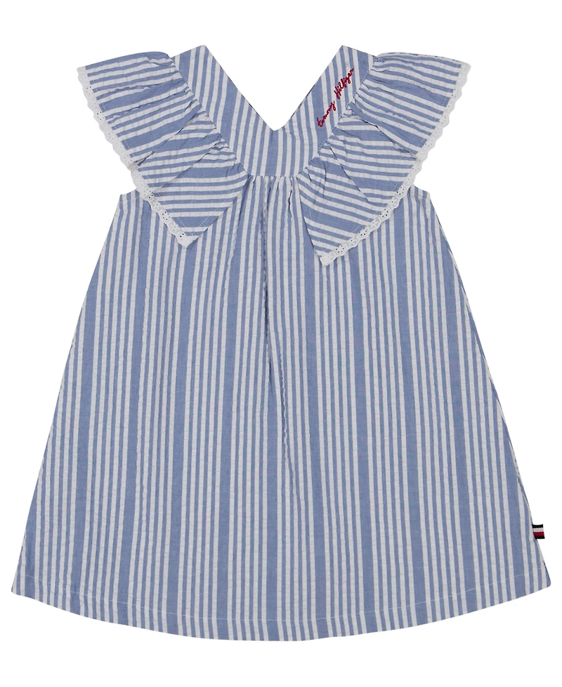 Tommy Hilfiger Toddler and Little Girls Ruffled Sleeve Seersucker Stripe Dress