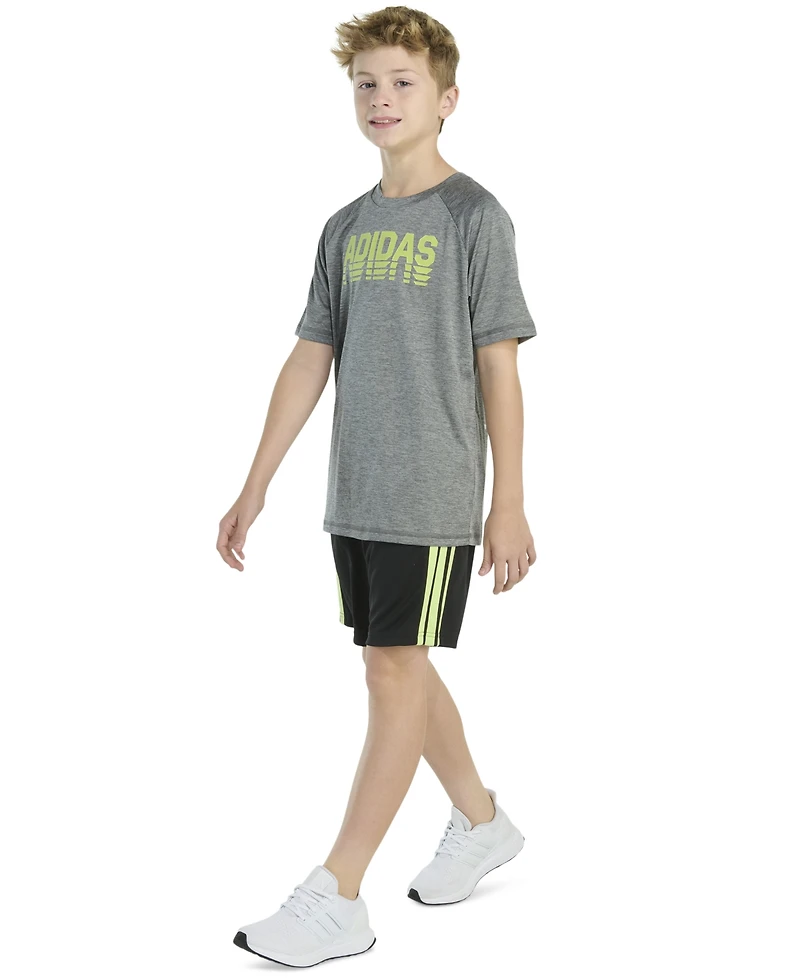 adidas Big Boys Raglan-Sleeve Graphic T-Shirt & 3-Stripe Shorts, 2 Piece Set