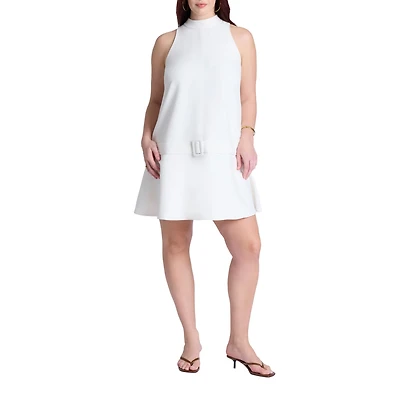 Eloquii Women's Mock Neck Belted Mini Dress
