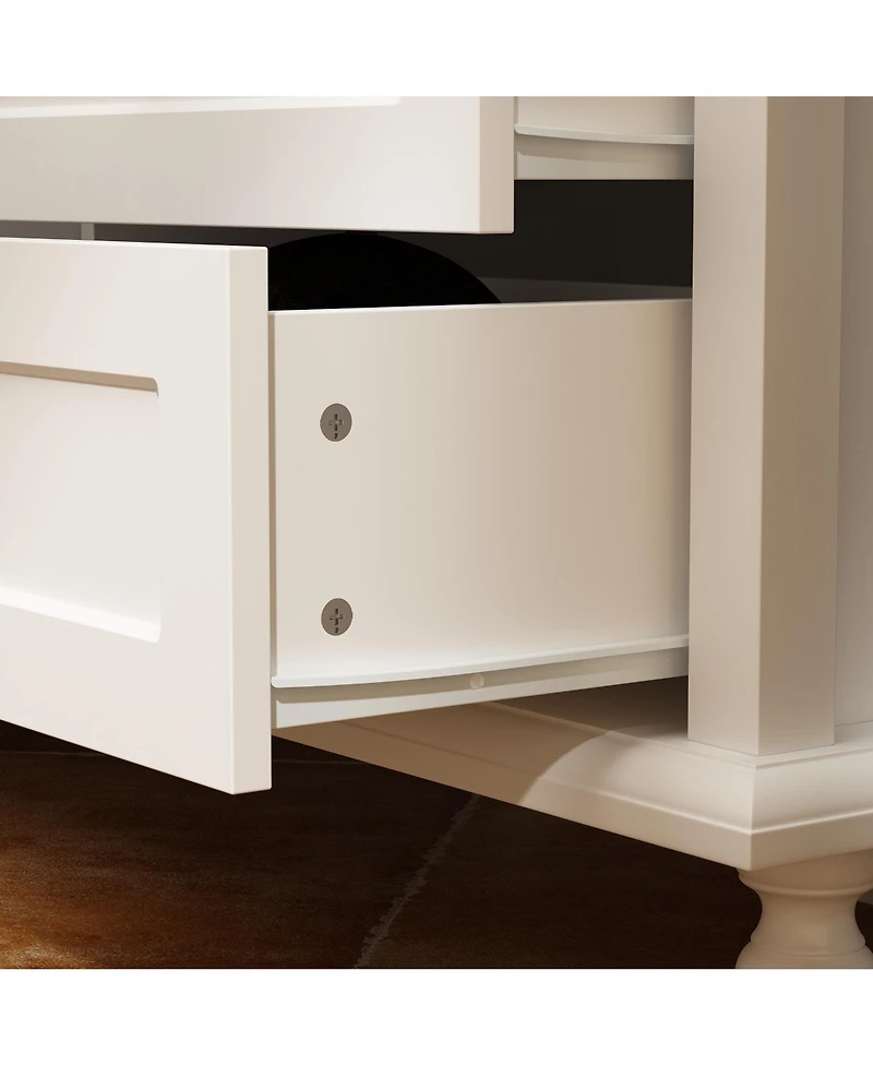 Tv Stand with 2 Glass Doors and 4 Drawers, Media Console , Entertainment Center