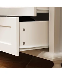 Tv Stand with 2 Glass Doors and 4 Drawers, Media Console , Entertainment Center