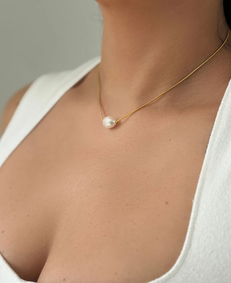 Adornia Tarnish Resistant Gold Freshwater Cultivated Pearl Chain Necklace