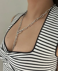 Adornia Silver Crystal Paper Clip Chain Lariat Necklace