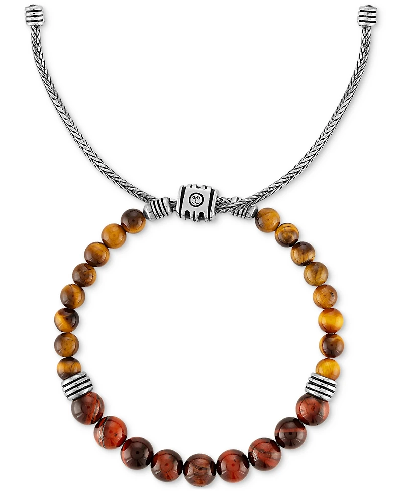 Esquire Men's Jewelry Tiger Eye Bead Bolo Bracelet in Sterling Silver, Exclusively at Macy's