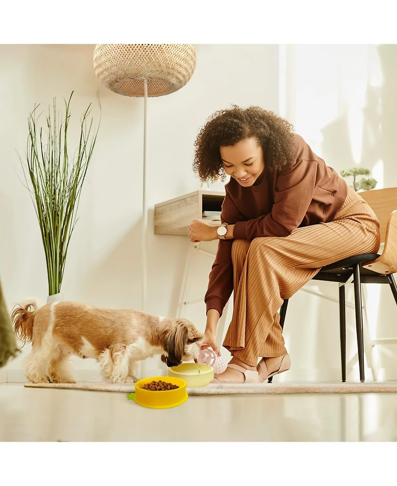 P.t. Supply Co. Yellow Small Pineapple-Shaped Silicone Pet Bowl with Non-Slip Suction Base