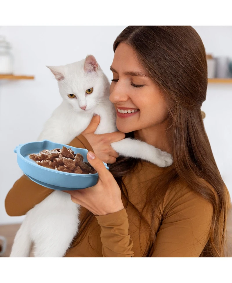 P.t. Supply Co. Cat Shaped Silicone Pet Bowl with Non-Slip Suction Base
