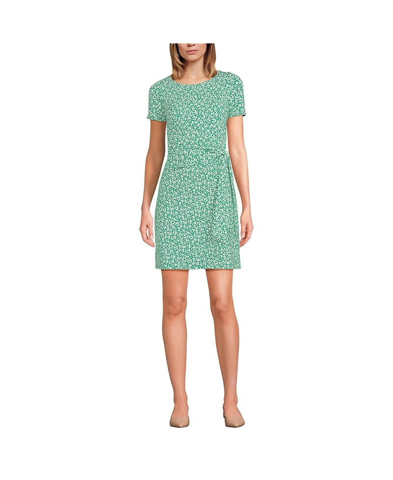 Lands' End Women's Short Sleeve Cotton Modal Wrap Above the Knee Dress