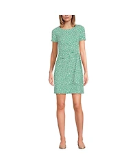 Lands' End Women's Short Sleeve Cotton Modal Wrap Above the Knee Dress