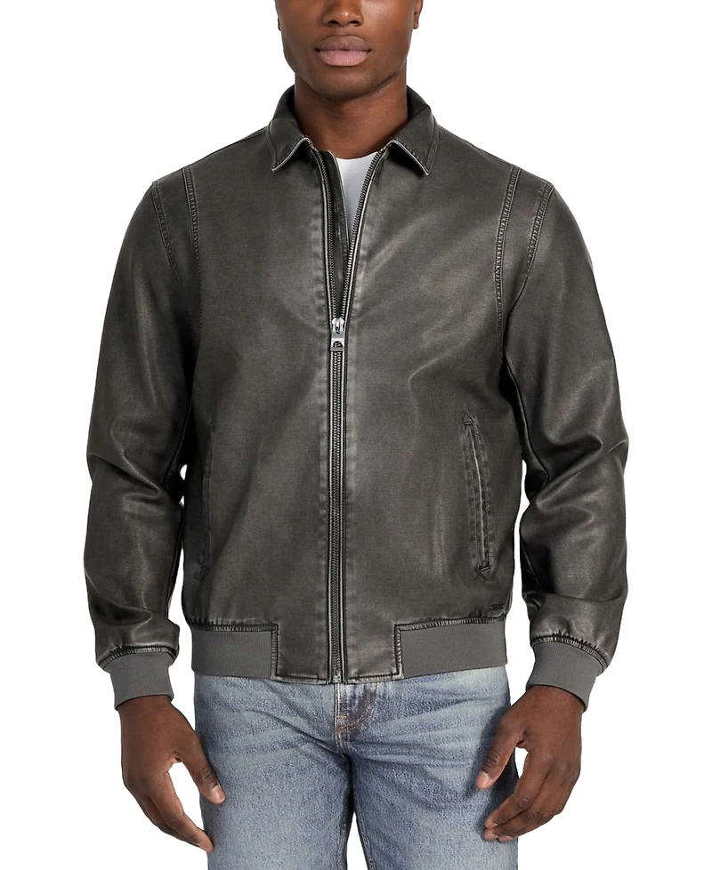 Guess Men's Aviator Relaxed-Fit Faux-Leather Bomber Jacket