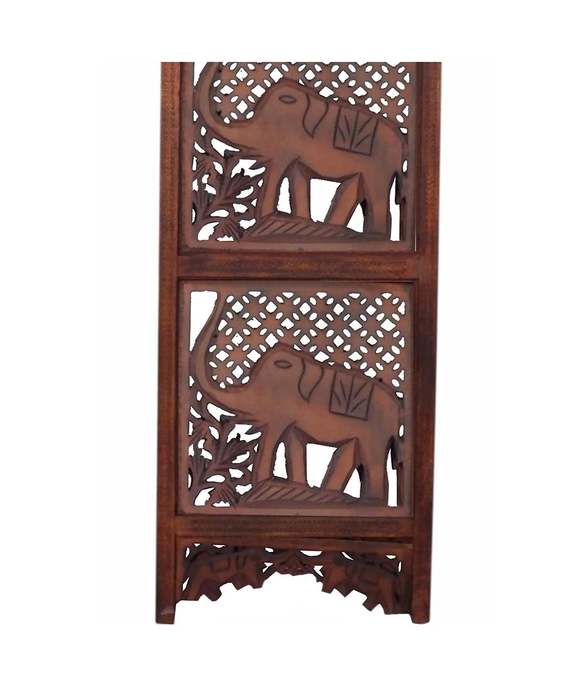 Hand-Carved Elephant Design Foldable 4-Panel Room Divider for Unique Space Separation and Style