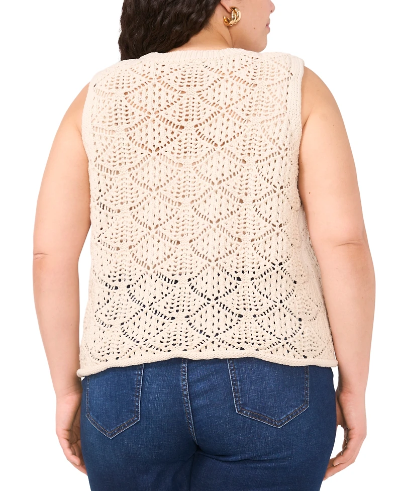 Vince Camuto Plus Pointelle Sleeveless Crewneck Tank