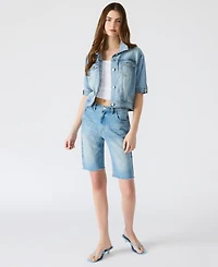 Steve Madden Women's Blu Elbow-Sleeve Denim Trucker Jacket