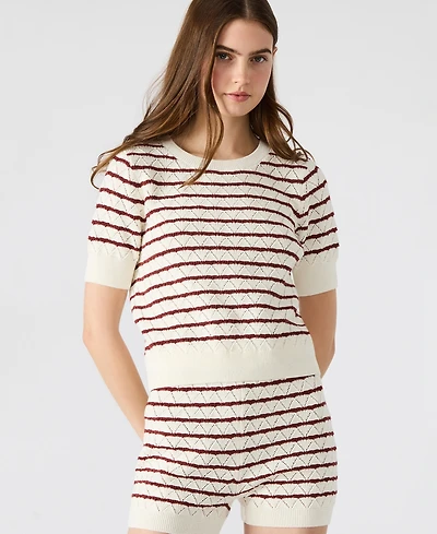 Steve Madden Women's Norris Striped Pointelle Short-Sleeve Sweater