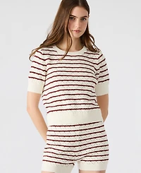 Steve Madden Women's Norris Striped Pointelle Short-Sleeve Sweater