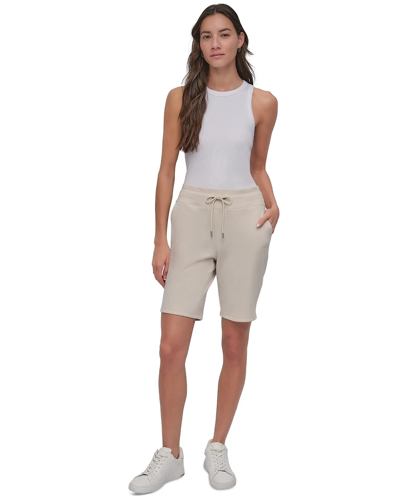 Dkny Sport Women's Cotton Logo Pull-On 10" Bermuda Shorts