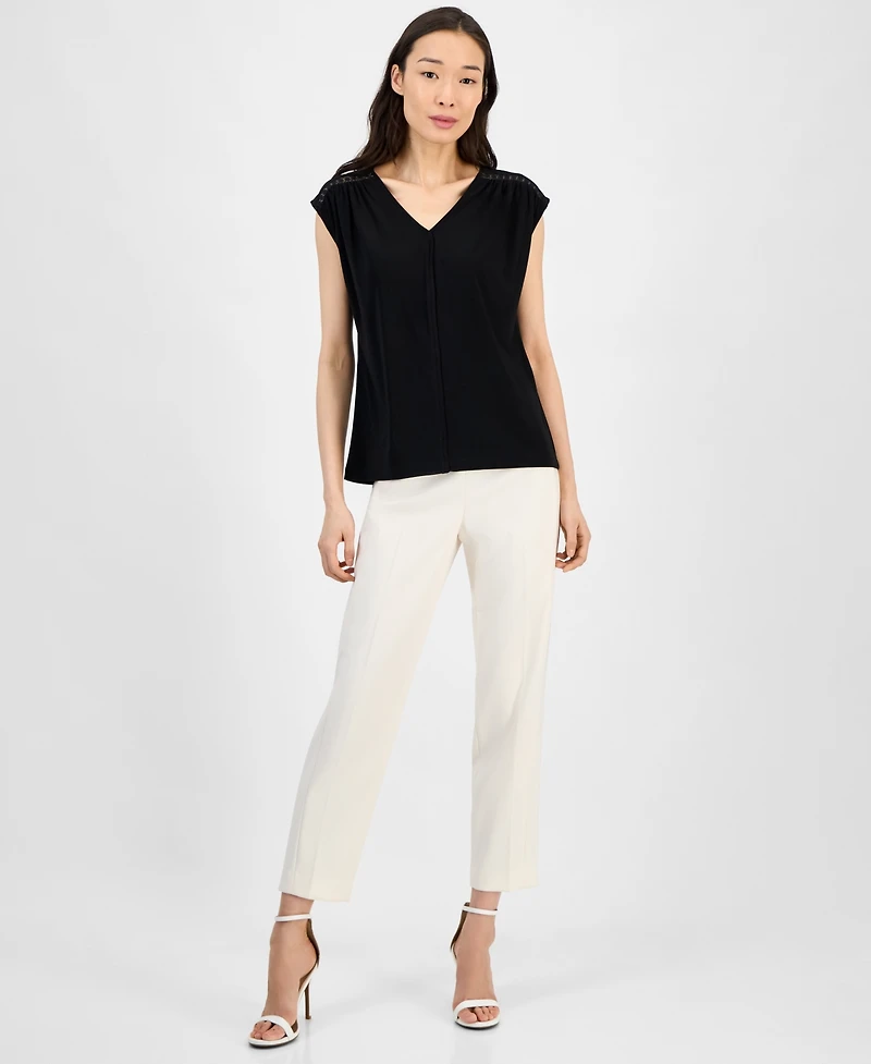 Anne Klein Women's Lace-Inset Extended-Shoulder V-Neck Top