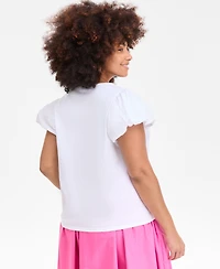 On 34th Trendy Plus U-Neck Short-Puff-Sleeve Cotton Top, Exclusively at Macy's