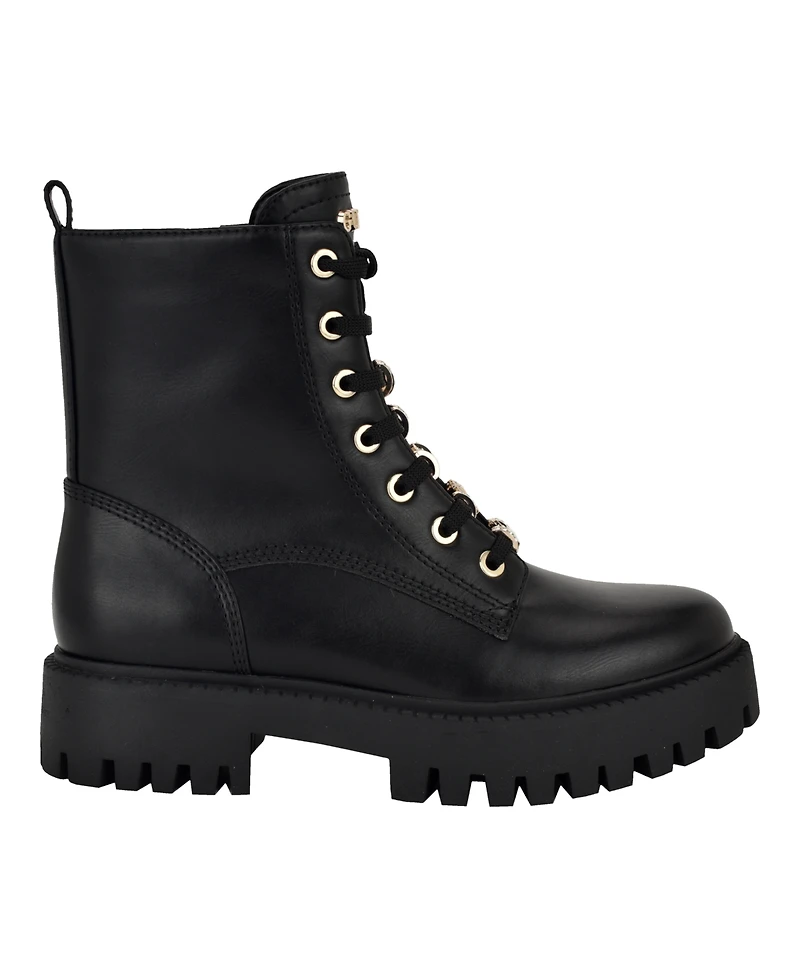Guess Women's Fionaa Charms Lace-Up Lug Sole Combat Boots