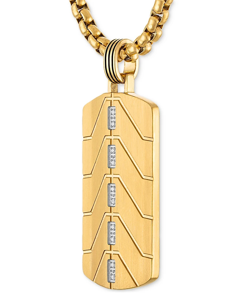 Esquire Men's Jewelry Diamond Chevron Dog Tag 22" Pendant Necklace (1/20 ct. t.w.) in Black & Gold-Tone Ion Plated Stainless Steel, Exclusively at Mac