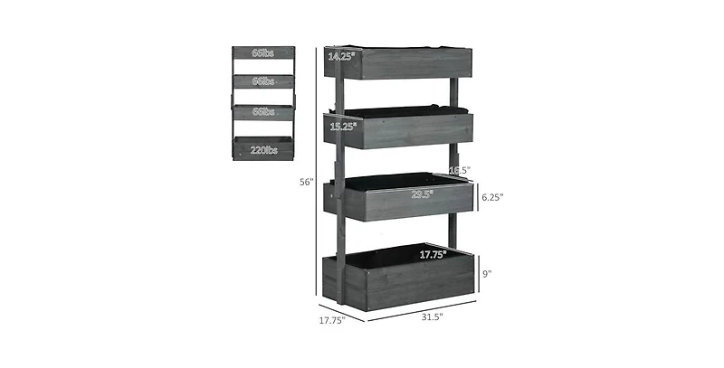4 Tier Vertical Wooden Planter Box Raised Bed
