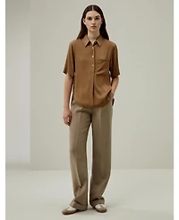 Women's Half-Placket Short Sleeve Button Up Shirt