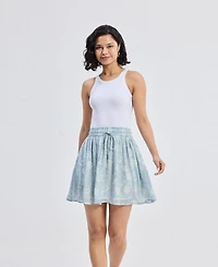 Reistor Women's Drawstring Short Skirt Blue Florals