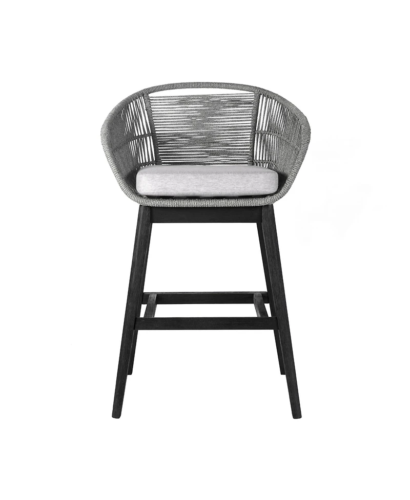 Low Back Solid Wood Outdoor Bar Height Chair with Footrest – Stylish Patio Seating