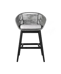 Low Back Solid Wood Outdoor Bar Height Chair with Footrest – Stylish Patio Seating