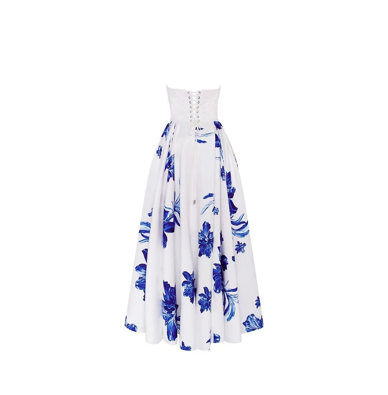 Milla Women's Wonderful white A-line maxi dress with blue flowers