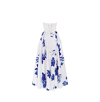 Milla Women's Wonderful white A-line maxi dress with blue flowers