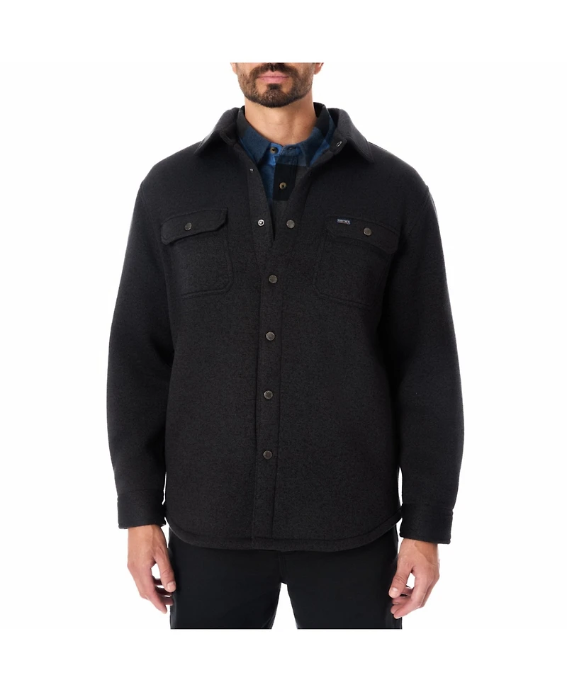 Smith's Workwear Men's Sherpa-Lined Sweater Fleece Snap Closure Shirt-Jacket
