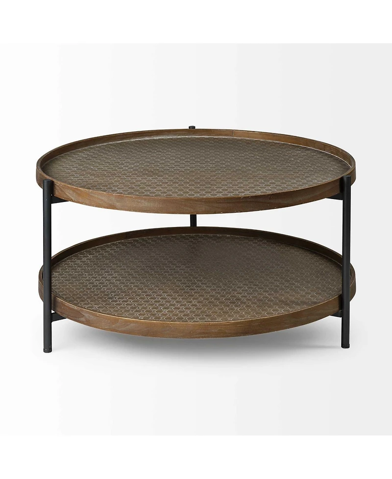 Sturdy Two-Tier Coffee Table with Wooden Top and Metal Frame