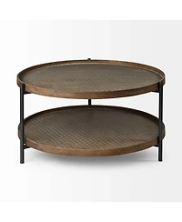 Sturdy Two-Tier Coffee Table with Wooden Top and Metal Frame