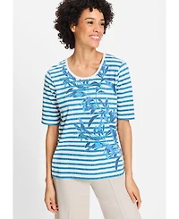 Olsen Women's Striped and Foliage Print T-Shirt