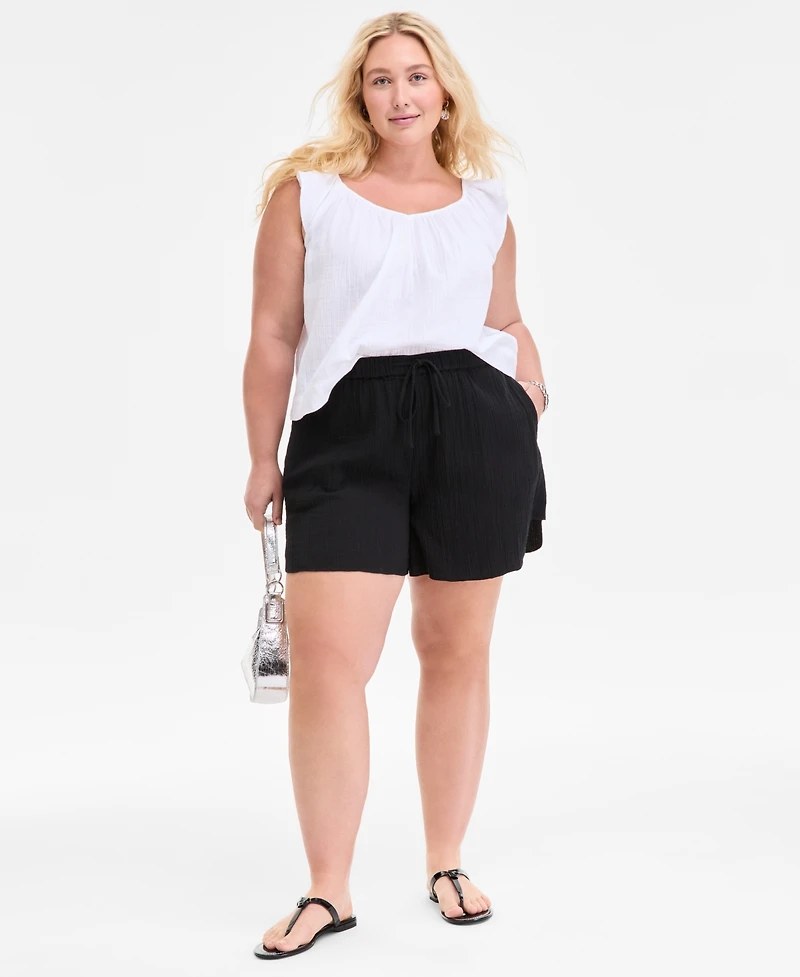 On 34th Plus Cotton Gauze V-Neck Flutter-Sleeve Top, Exclusively at Macy's