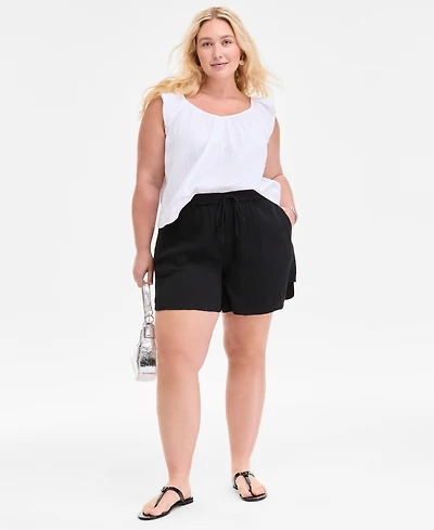 On 34th Plus Cotton Gauze V-Neck Flutter-Sleeve Top, Exclusively at Macy's