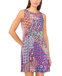 Msk Women's Mixed-Print Keyhole-Back Swing Dress