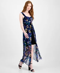Connected Women's Floral Chiffon Overlay Sheath Dress