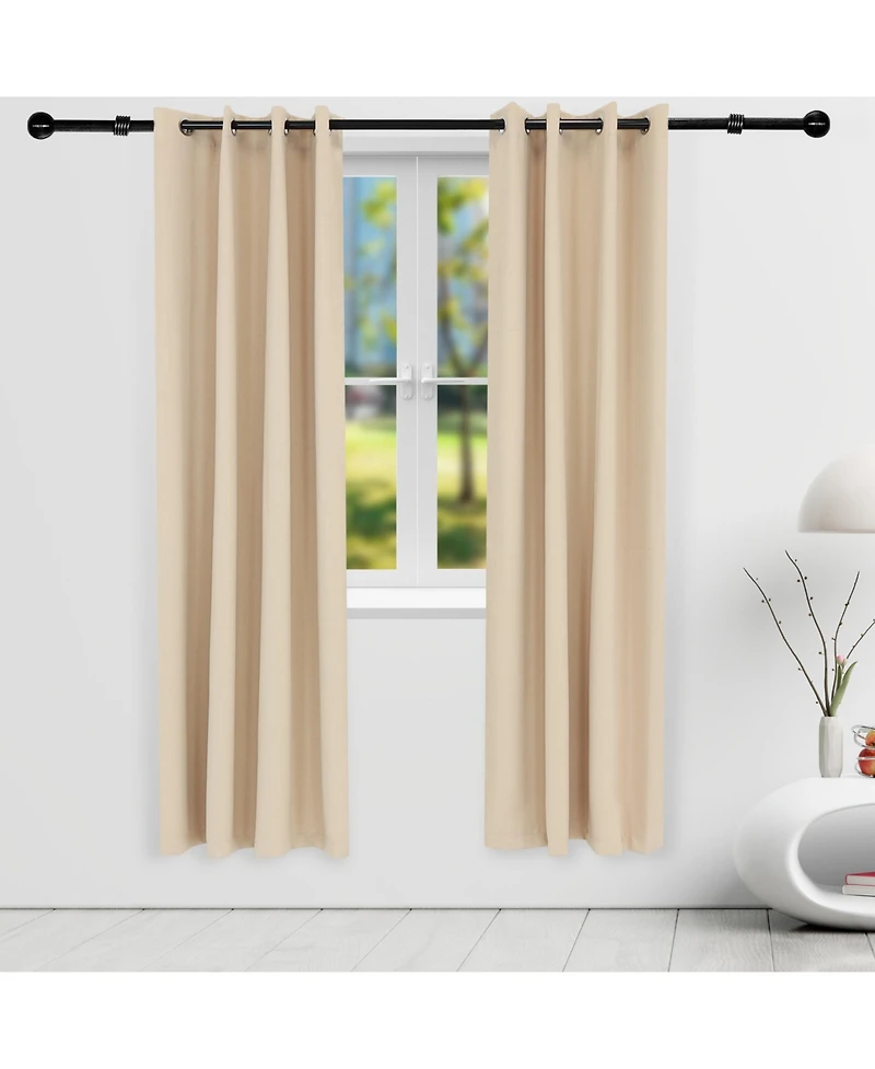 Room Darkening Curtain Panel with Grommet Top - 52 x 96 in. - Beige - Set of 2